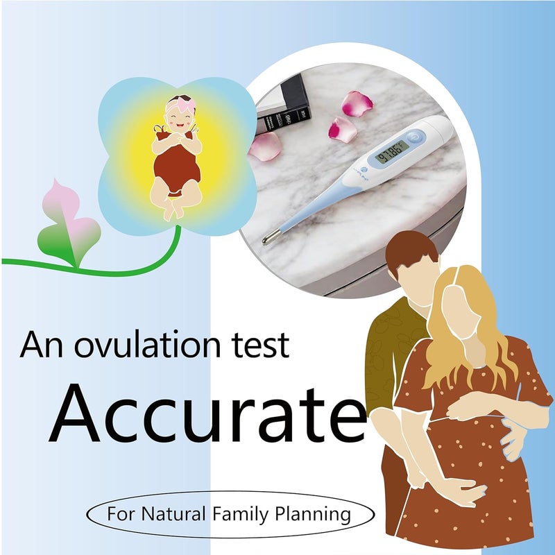 Amplim Digital Basal Thermometer, Medical Grade Accurate BBT for Ovulation Tracking, 1/100th Degree High Precision Fertility Prediction, 60-Sec Read, Memory Recall, Flexible Waterproof Tip – Blue - Image 3